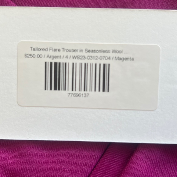 ARGENT Tailored Flare Trouser in Seasonless Wool Size 4 Magenta - Picture 7 of 7